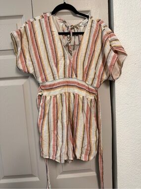 American Eagle Outfitters Striped romper in Coral, Yellow & Blue